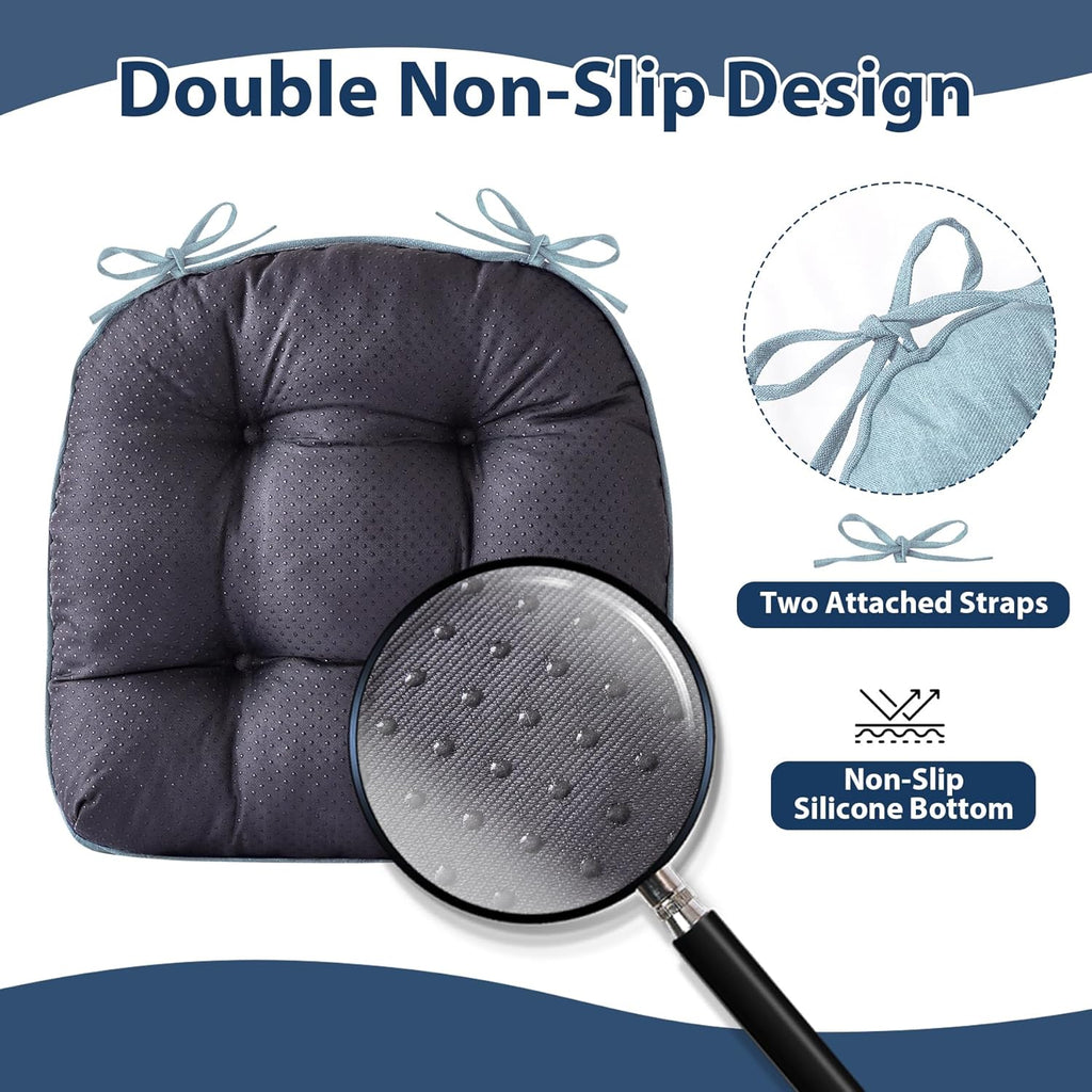Chair Cushions for Dining Chairs, Seat Cushions for Kitchen Chairs, Indoor Seat Cushions with Ties, Tufted Foam Chair Pads, Non Slip Chair Cushions Set of 6, 15.5" x 15.5" x 4", Light Blue
