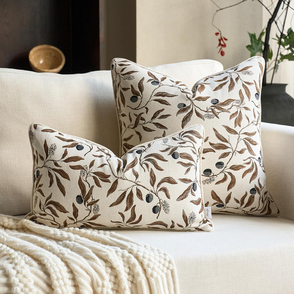 Alerfa Beige Floral Throw Pillow Cover 12 x 20 Inch Rectange Luxury Decorative Lumbar Pillow Cover for Couch Living Room Bedroom