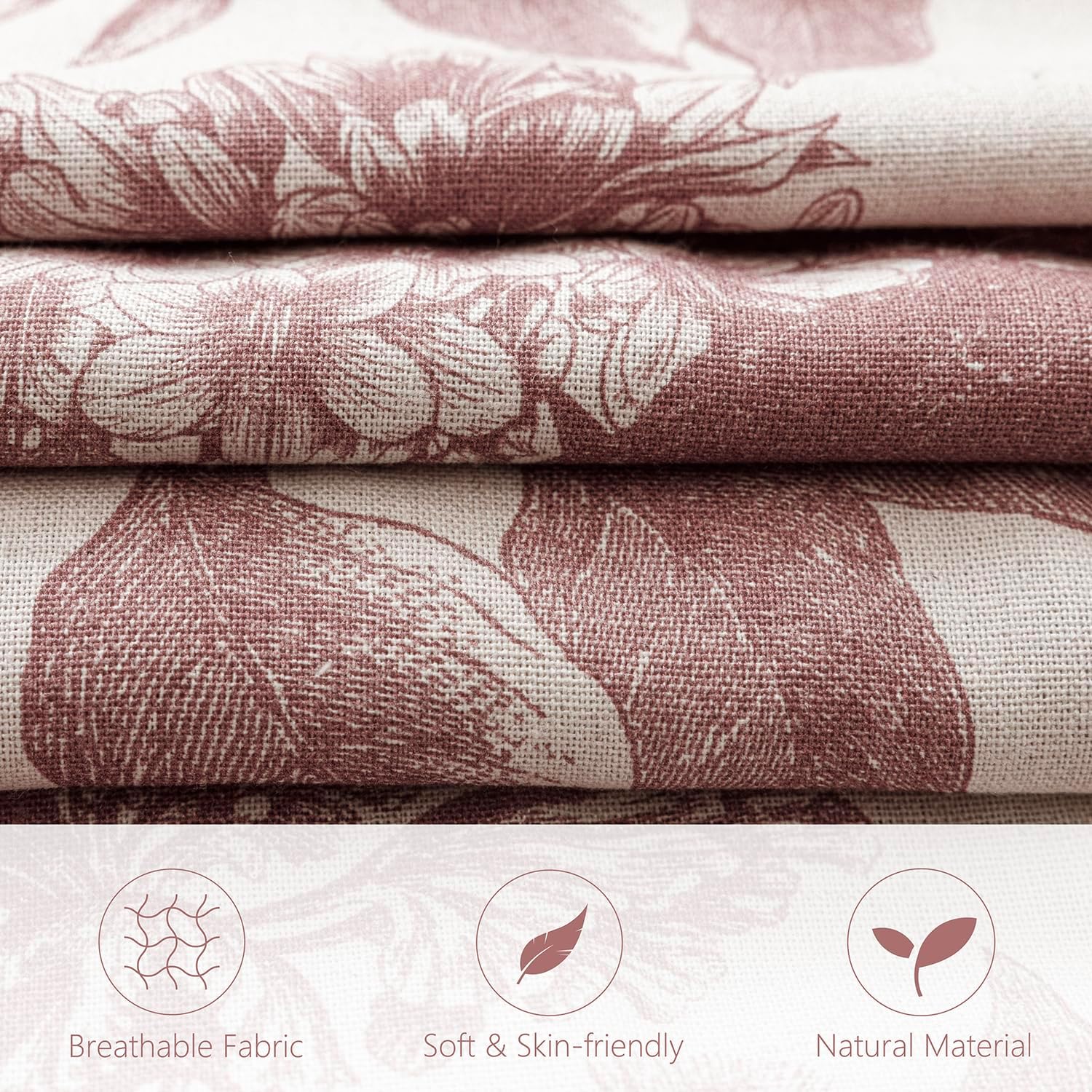 Foindtower Set of 2 Linen Floral Vintage Throw Pillow Covers Neutral Accent Decorative Cushion Covers Farmhouse Boho Home Decor for Sofa Chair Couch Bedroom Living Room,20×20 Inch,Dark Pink