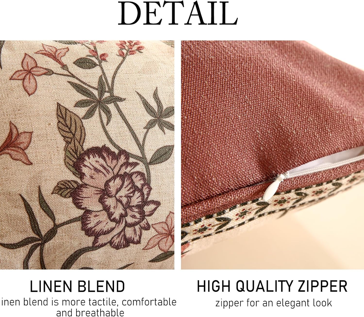 ISAENNE Design Linen Vintage Throw Pillow Covers 12"x20", Rectangle Cushion Covers with Blue Pink Flowers Green Leaves Pattern Decoration Pillowcases for Bed,Living Room,Outdoor,Car