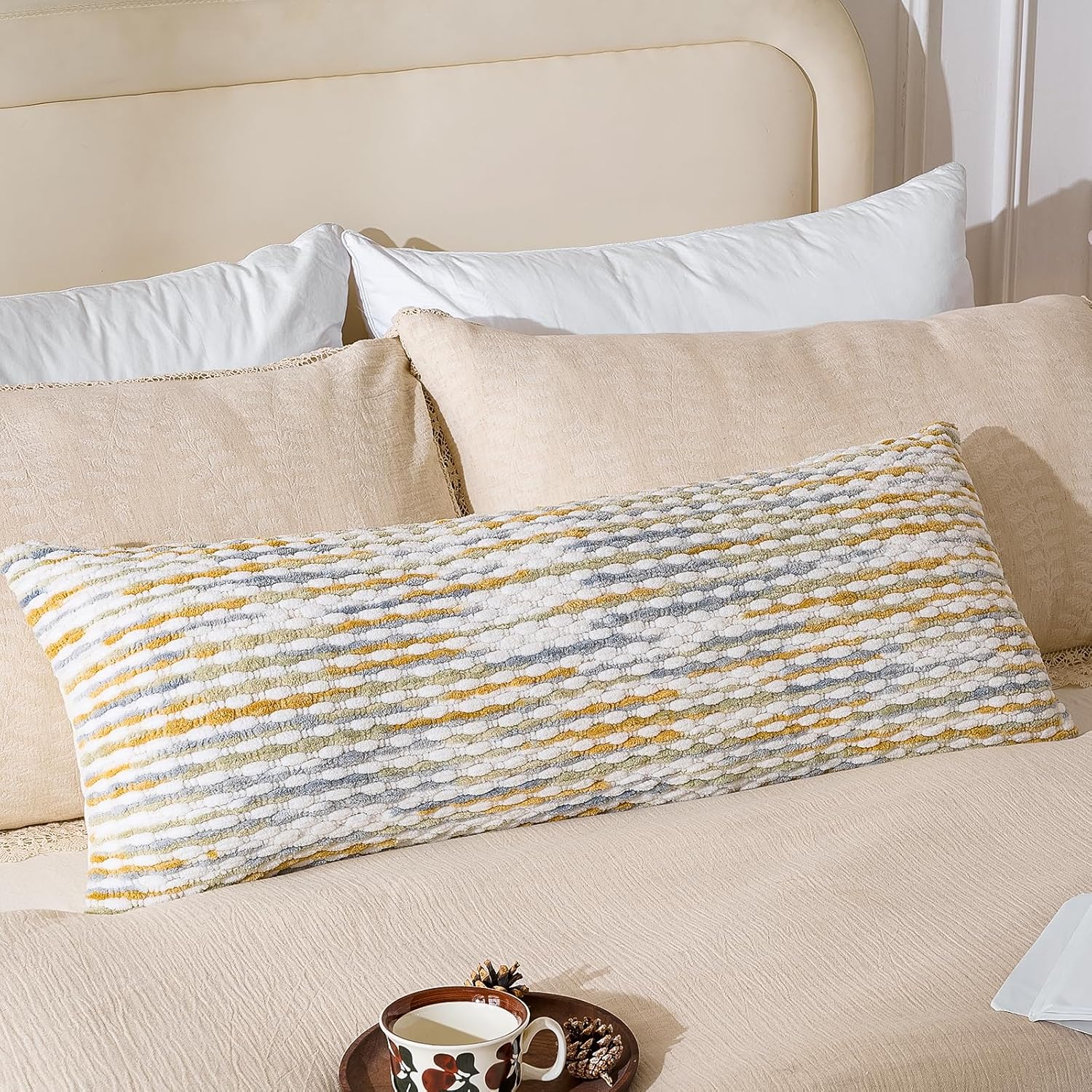 AmHoo Boho Chenille Pillow Cover Decorative Tufted Pillowcase for Couch Bed Sofa Bedroom Living Room Modern 14 x 36-Inch Grey