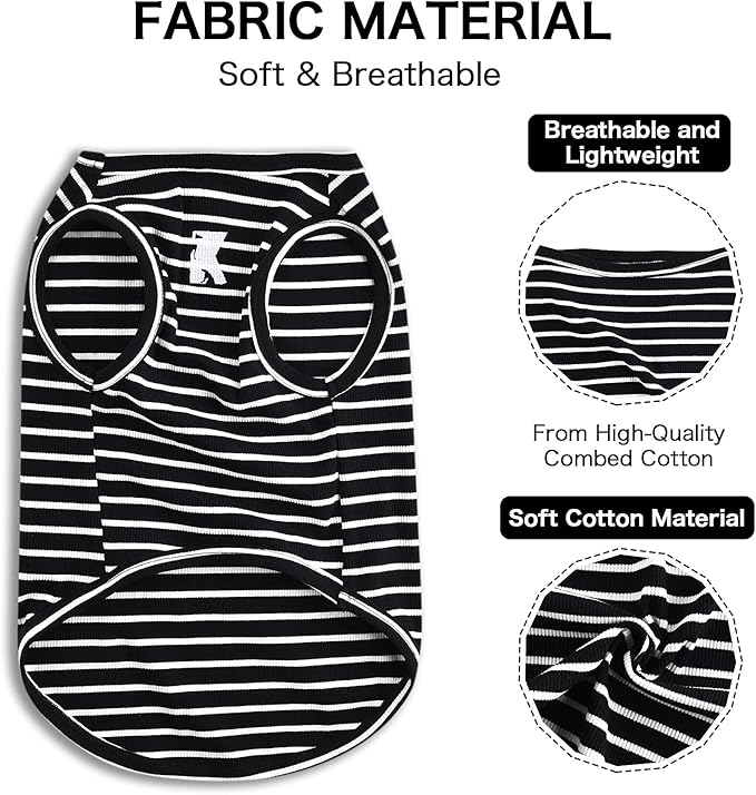 Koneseve Dog Shirt Vest Lightweight Stretchy Dog T-Shirts Soft Cool Shirts Sleeveless Stripe Vests Breathable Clothes for Puppy Kitty Cats Small Medium Large Dogs 2 Pack Black + Grey [ M/Medium ]