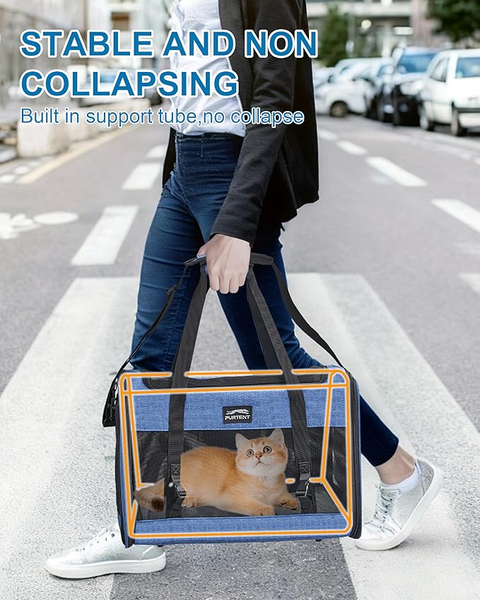 Soft-Sided Large Cat Carrier for 2 Cats, Spacious Foldable Pet Travel Carrier for Large Cats up to 25 Lbs, Double Cat Bag with Shoulder Strap, 20x13x13 Inch, Fits Maine Coon and Small Dogs, Blue