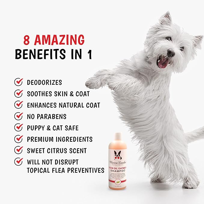 Warren London Neem Oil with Oatmeal Dog Shampoo - Deep Cleansing & Moisturizing for Sensitive Skin - Itch Relief & Odor Control - Made in USA - 17 oz