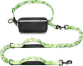 iYoShop Hands Free Dog Leash with Zipper Pouch, Dual Padded Handles and Durable Bungee for Walking, Jogging and Running Your Dog (White-Green Mix, Large)