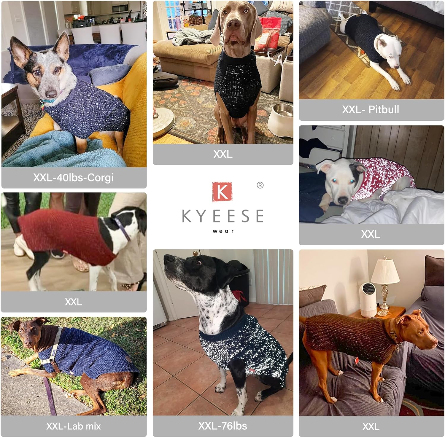 KYEESE Dog Sweater for Large Dogs with Leash Hole Warm Pullover with Reflective Yarn Male Thick Stretchy Knitwear Winter Soft Pet Coat boy for Cold Weather Comfy Dog Sweaters,Orange, XX-Large