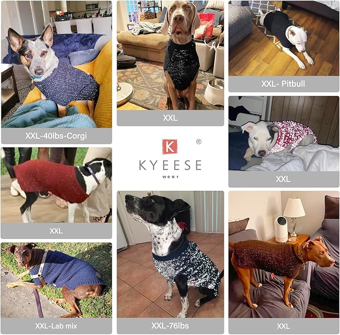 KYEESE Dog Sweater for Large Dogs with Leash Hole Warm Pullover with Reflective Yarn Male Thick Stretchy Knitwear Winter Soft Pet Coat boy for Cold Weather Comfy Dog Sweaters,Brown,XXX-Large