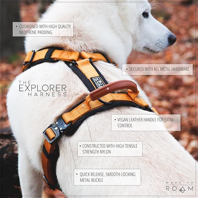 MADE TO ROAM Premium Explorer Harness - Y-Shaped Dog Harness with Adjustable Durable Nylon, Soft Padding, Metal Buckles and Leather Handle for Small, Medium, Large Dogs (Colorado Nightsky, Size 5)