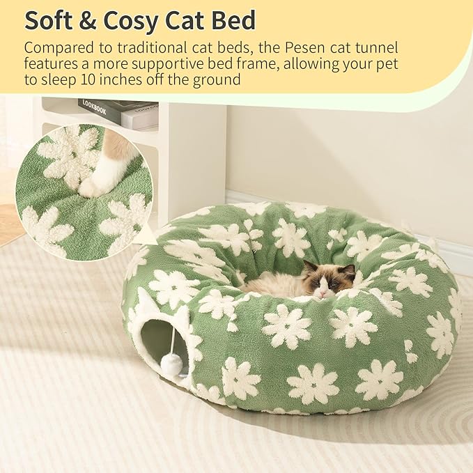 Pesen Cat Tunnel Bed with Soft Cushion, Cat Toys for Indoor Cats Enhance Bonding Between Pets and Owners, Encourage Exploration, and Satisfy Natural Instincts for Kittens, Dogs, and Rabbits