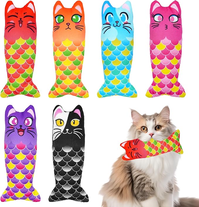Catnip Toys for Indoor Cats Large Adult Cat Plush Toys with Crinkle Kitten Chew Kicker Toy 6 PCS