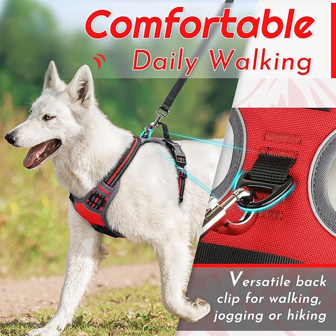 Eagloo Dog Harness Small Sized Dog, No Pull Service Vest with Reflective Strips and Control Handle, Adjustable and Comfortable for Easy Walking, No Choke Pet Harness with 2 Metal Rings, Red, S