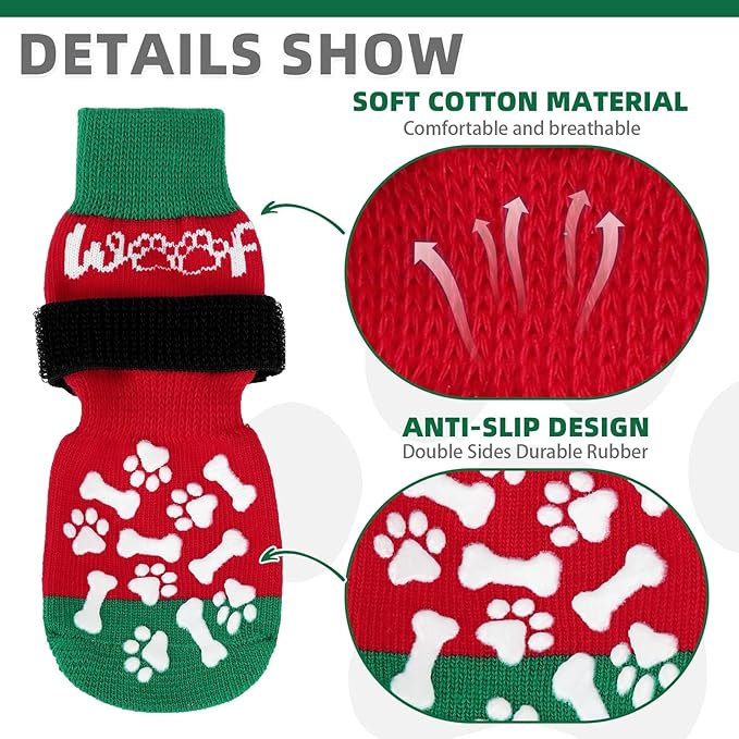 KOOLTAIL Anti Slip Dog Socks for Hot/Cold Pavement to Prevent Licking Paws, Dog Boots&Paw Protector with Grippers for Hardwood Floors, Traction Control No Twist Booties for Small Medium Large Dogs