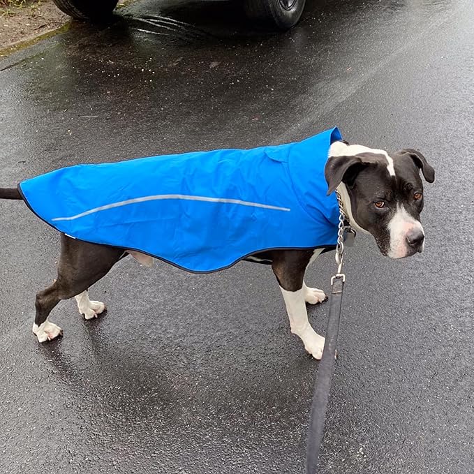 Mile High Life Dog Raincoat, Adjustable Waterproof Reflective Rain Jacket for Small Medium Large Dogs, Lightweight Breathable Pet Rain Coat with Leash Hole(Blue,L Chest 32-40")