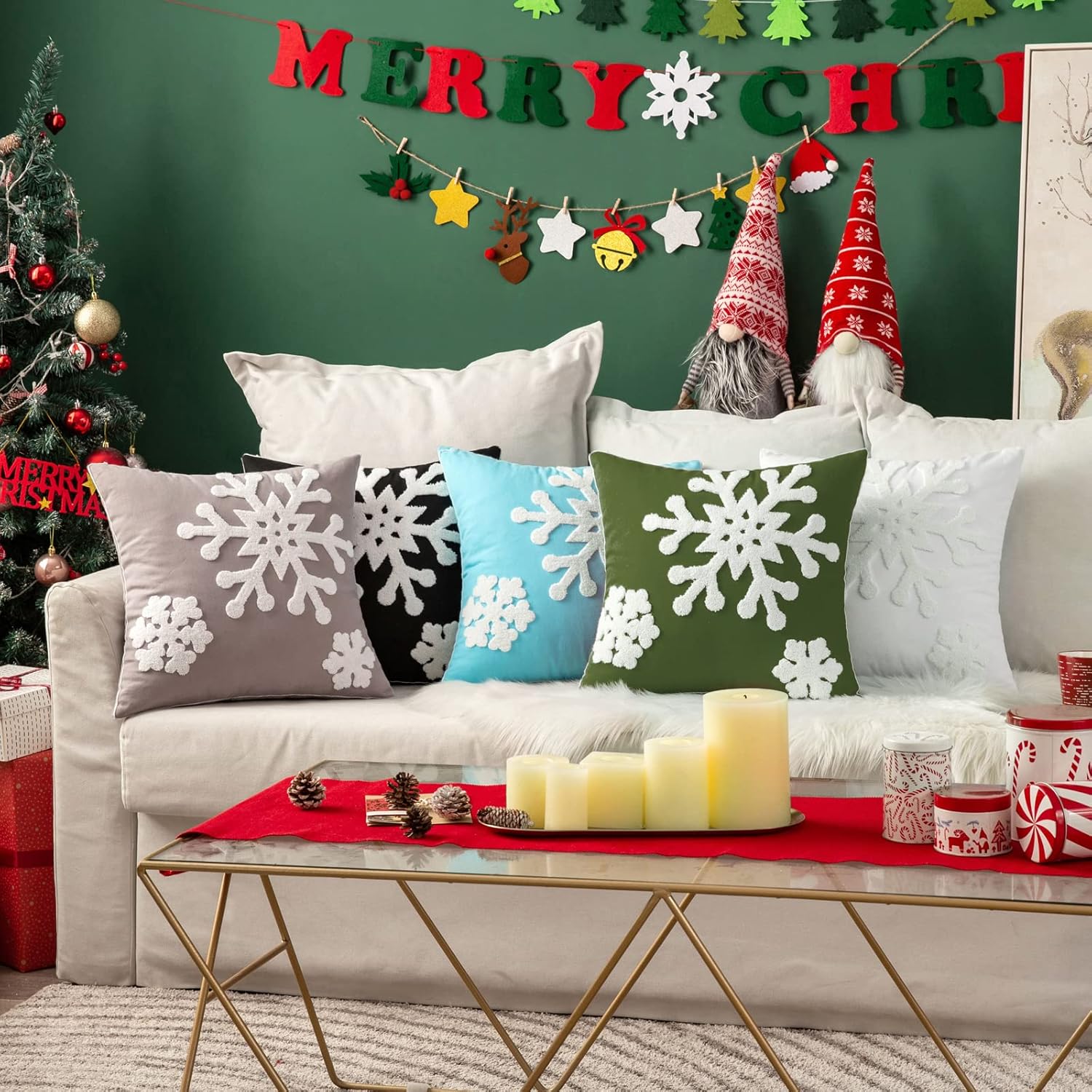 MIULEE Pack of 2 Christmas Decorative Snowflake Throw Pillow Covers Canvas Embroidery Winter Cushion Cases Holiday Decor Soft Pillowcases for Winter Couch Sofa Bedroom Car（Black, 20x20in）