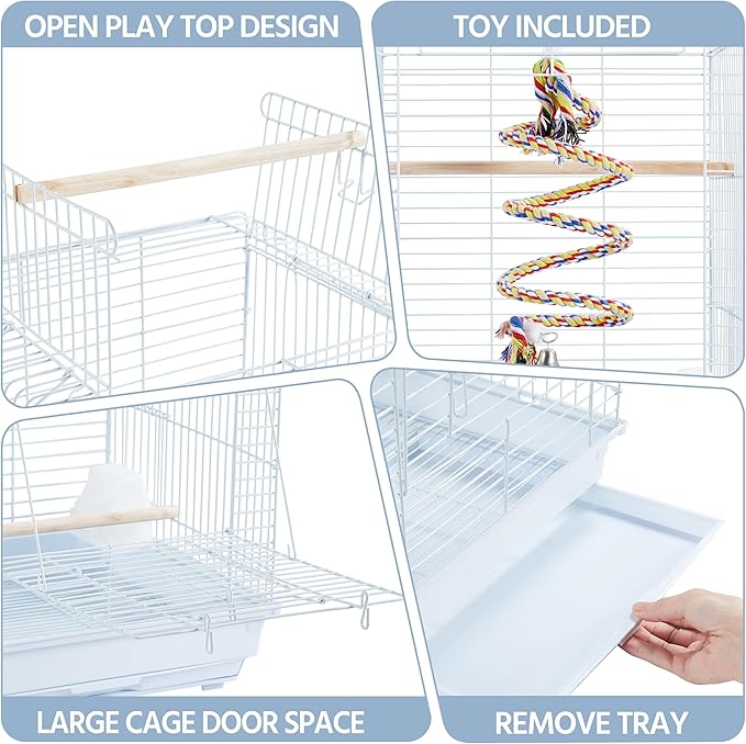 Yaheetech Open Play Top Travel Bird Cage for Conure Sun Parakeet Green Cheek Conure Lovebird Budgie Finch Canary, Small-Size Cage Portable