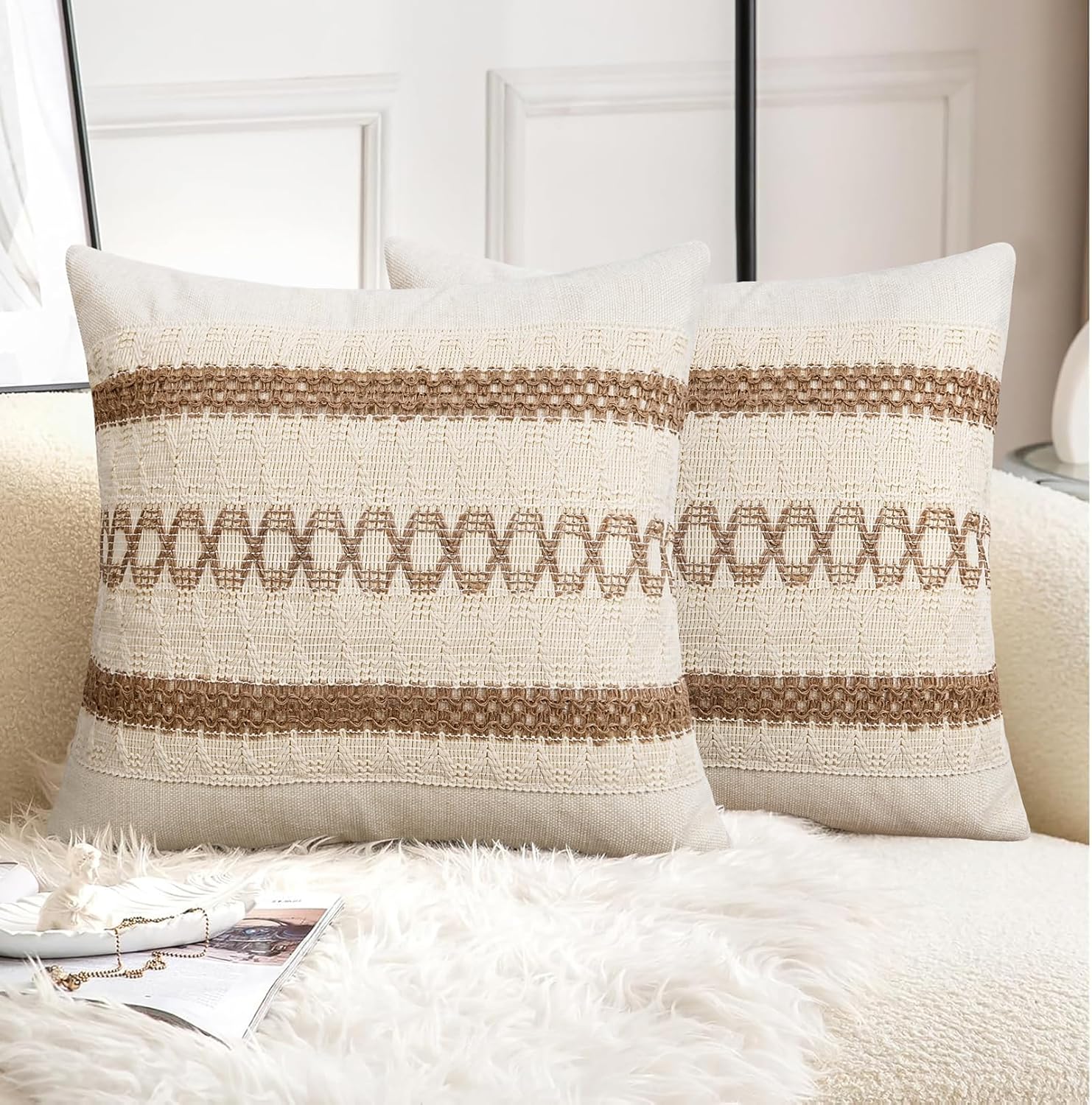 Pyonic Pack of 2 Boho Throw Pillow Covers 18x18 Inch Farmhouse Decorative Throw Pillows for Bed Sofa Living Room,Gray Modern Cushion Cover Couch Pillows Cover Home Decor