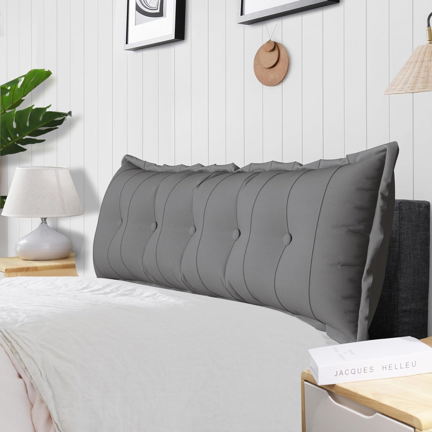 Large Bolster Reading Pillow Full Backrest Positioning Support Pillow Daybed Cushion Headboard Pillows for Bed Bunk Sofa with Removable Cover, Grey, 54x3x20 Inch