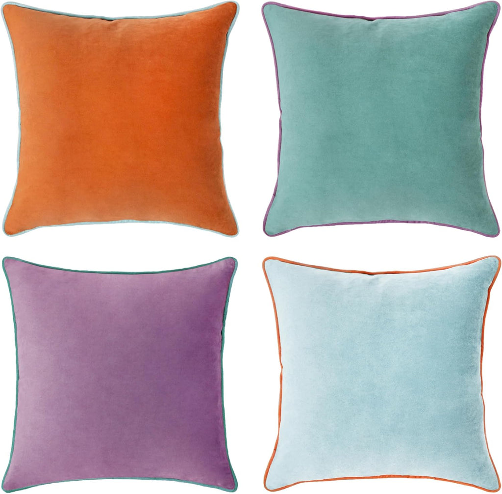 MONDAY MOOSE Decorative Throw Pillow Covers Cushion Cases, Set of 4 Soft Velvet Modern Double-Sided Designs, Mix and Match for Home Decor, Pillow Inserts Not Included (16x16 inch, Purple/Teal)