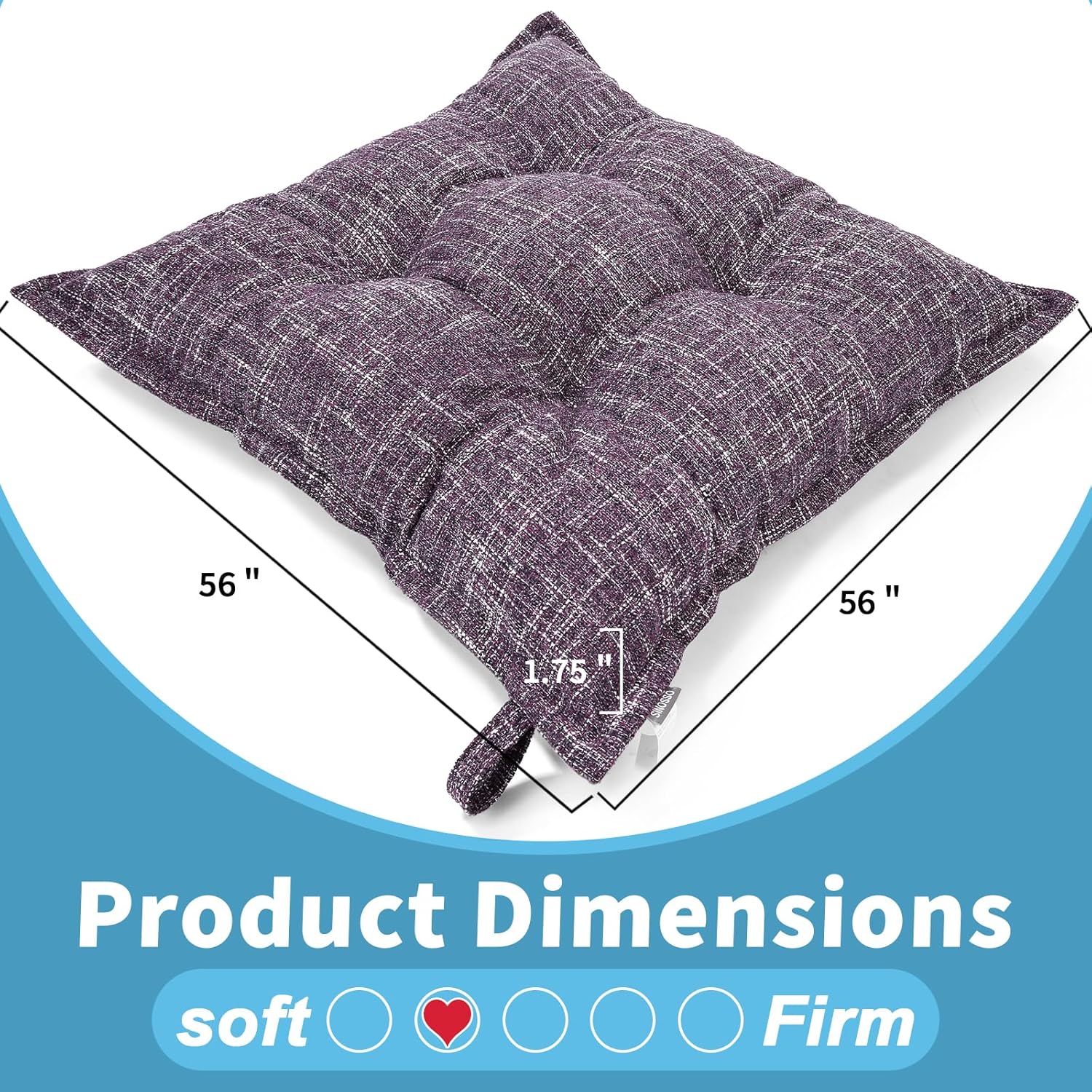 SINSOSSO Large Floor Pillows 22", Thickened Bite-Size Memory Foam Square Non-Slip Cushions for Office Back Support/Yoga/Chair Seat, Fashionable Color-Blocked Fabric & Washable, Purple, 2 PCS