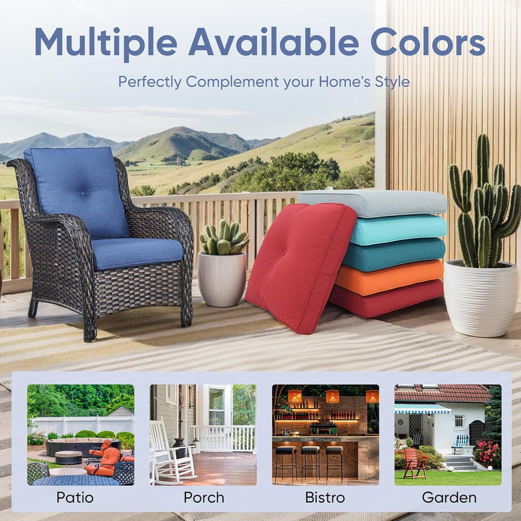 8-Piece Outdoor Patio Cushion Set - Fade & Water Resistant with Removable Olefin Cover, 22x24x4 Inch Memory Foam Cushions for Wicker Sectional Sofa – Blue/Buckle