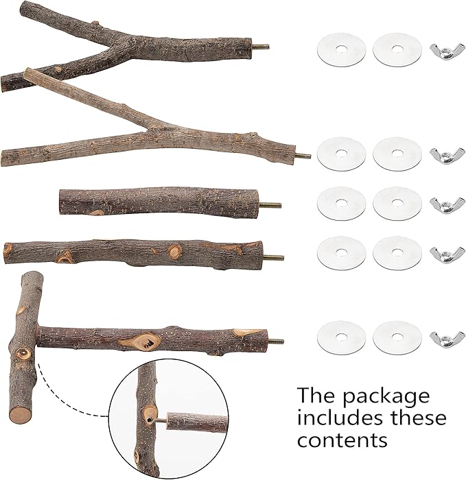 EBaokuup 5PCS Natural Wood Bird Perches for Parrot - Wooden Bird Parrot Stand Branches Parakeet Cage Perch Accessories for Small Birds Budgies Cockatiels Conure Lovebirds