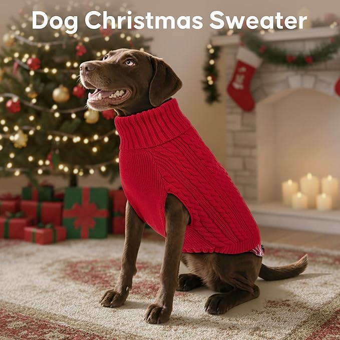 KYEESE Dog Sweater Soft Dog Christmas Sweater Pullover Dogs Sweaters for Medium Dogs Girl Warm Turtleneck for Fall Winter Cold Weather Medium Dogs Clothes with Gingham Patchwork Comfy Pet Coat