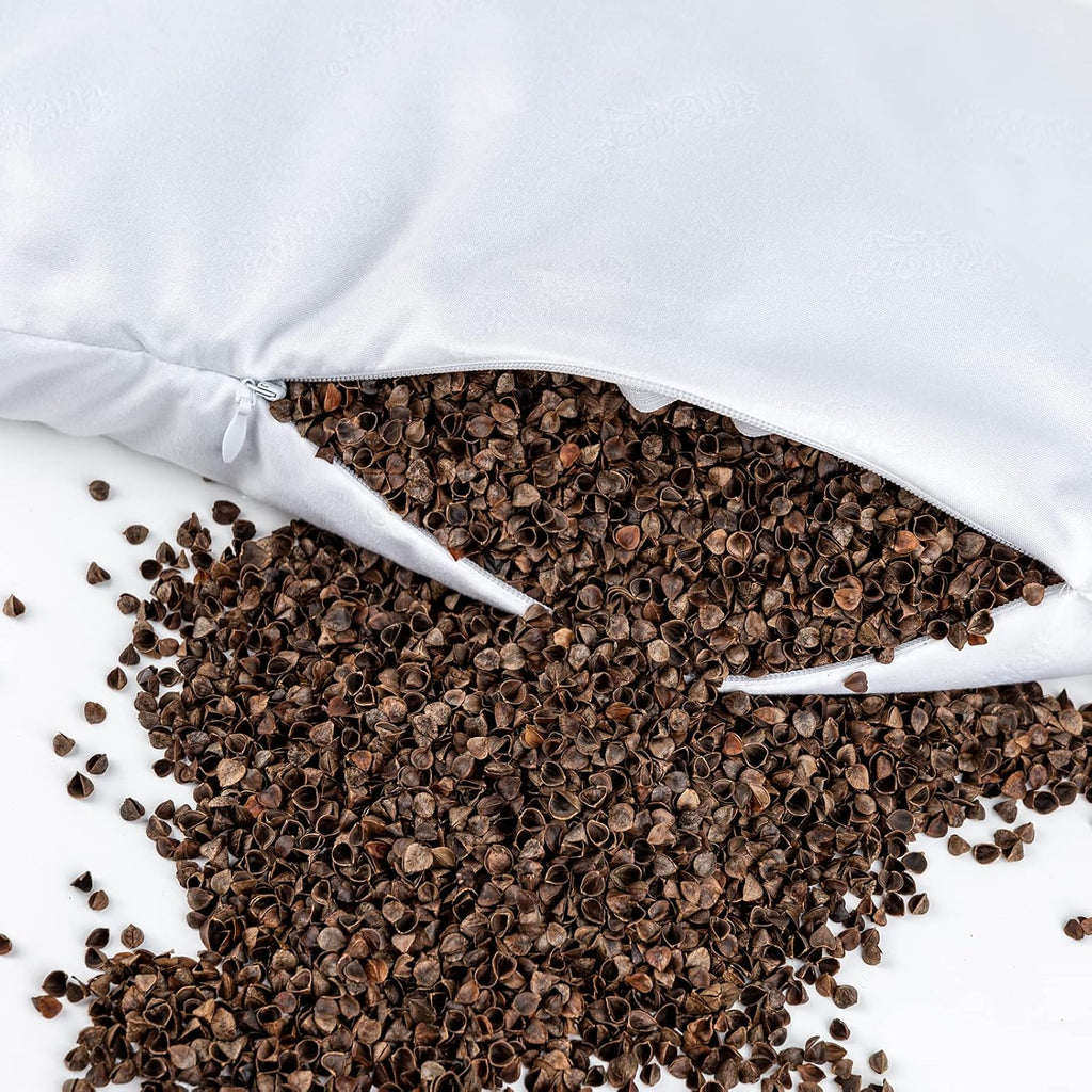 Buckwheat Neck Support Pillow Cervical Neck Cylinder Bolster Pillow,Buckwheat Hulls Adjustable Roll Pillow,Neck Pain Relief for Back and Side Sleepers Round Pillows for Lunch Break beige, 6*15 inch