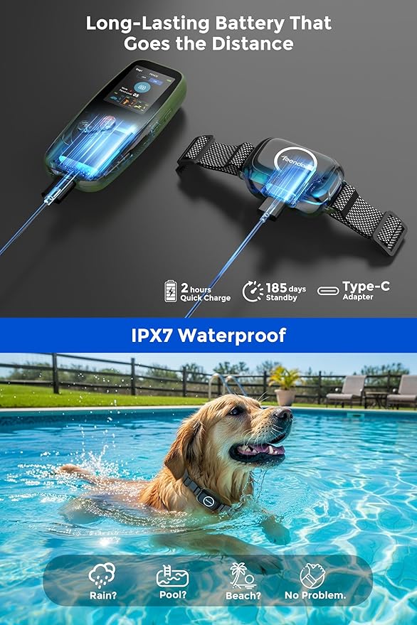 Wireless Dog Fence T800Pro, Zero Delay Response Electric Fence for Dogs, Perimeter Pet Collar with Training & Bark Control, Safety-Lock, HD Display Transmitter Rechargeable Waterproof Portable