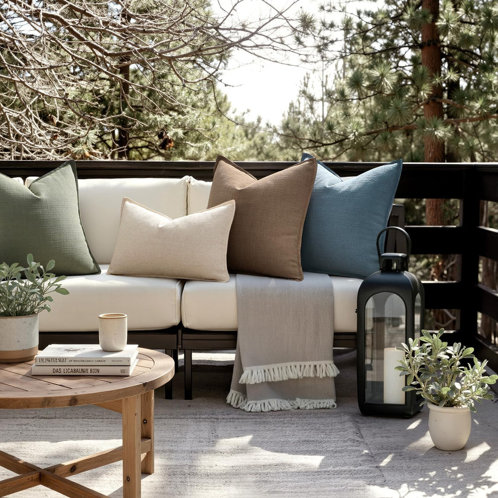 MIULEE Decorative Pillow Covers 16x16, 2 Pack Boho Farmhouse Neutral Throw Pillows for Couch, Thick Textured Modern Linen Cushion Cases Sofa Bed Living Room Home Decor, Natural Beige