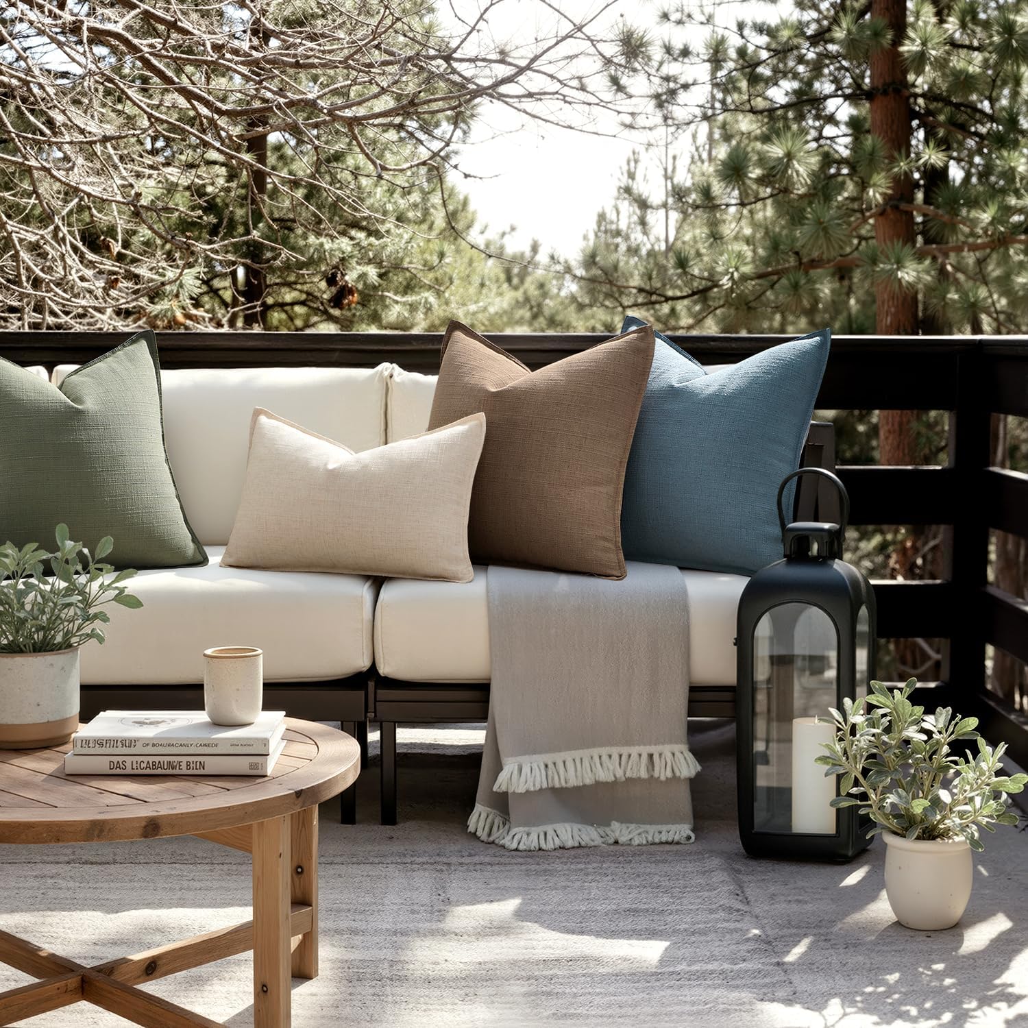 MIULEE Decorative Pillow Covers 22x22, 2 Pack Boho Farmhouse Neutral Throw Pillows for Couch, Thick Textured Modern Linen Cushion Cases Sofa Bed Living Room Home Decor, Coco Brown