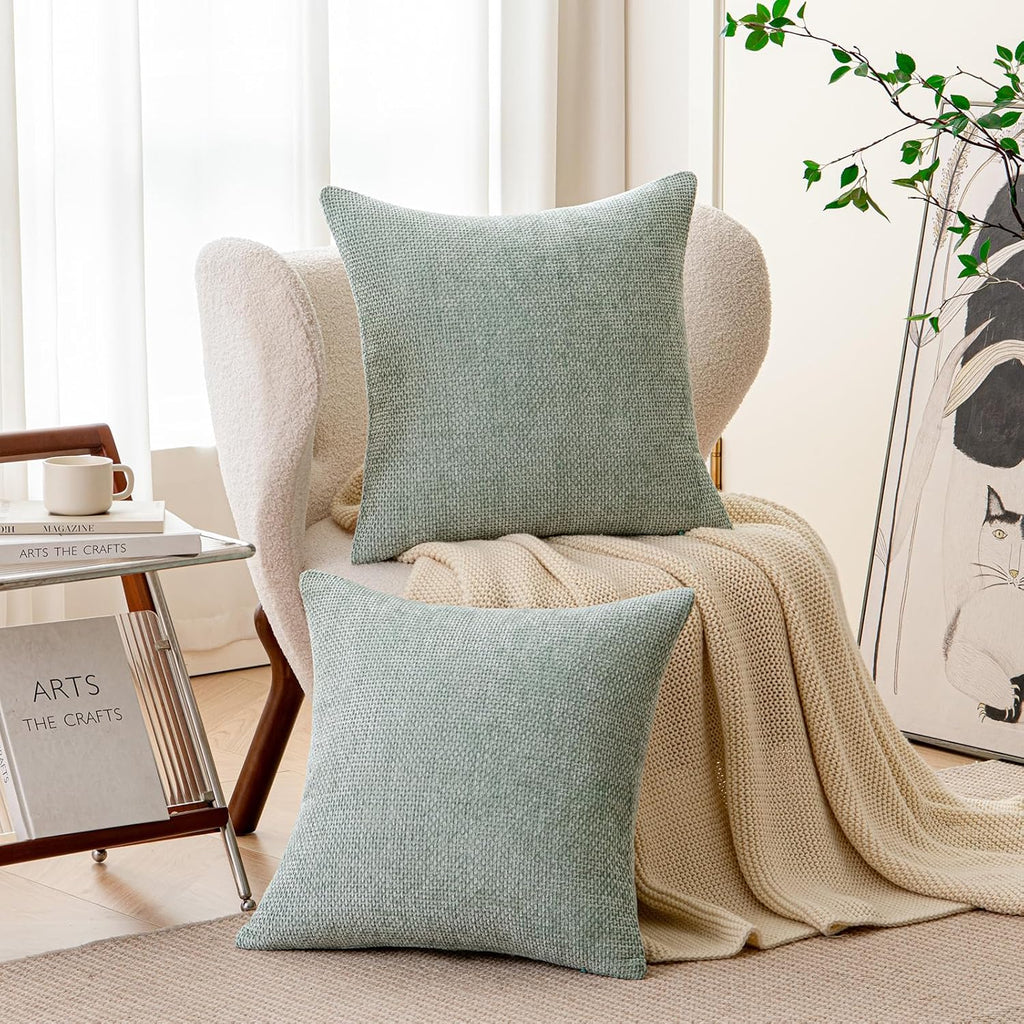 a moment Light Green Chenille Throw Pillow Covers 22x22 Inch Pack of 2 Modern Decorative Throw Pillow Covers FarmhouseCross Covers Home Decor for Sofa Bedroom Living Room
