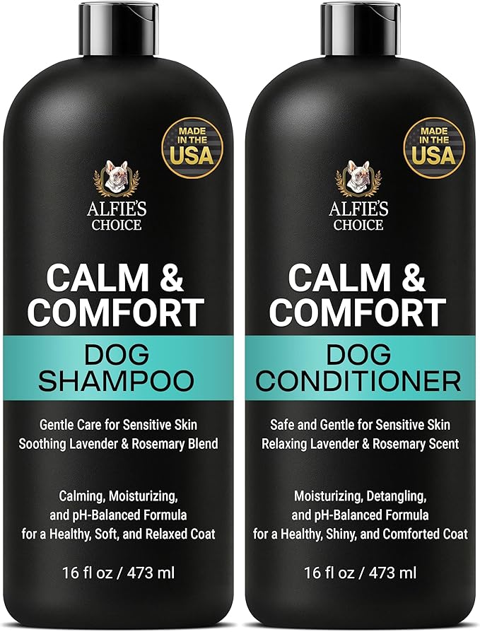 ALFIE'S CHOICE Calm & Comfort Dog Shampoo & Conditioner Set | 16 fl oz Each | with Lavender, Rosemary & Vitamin E | Calming Dog Wash for Itchy Skin, Dry Coat, Odor & All Breeds