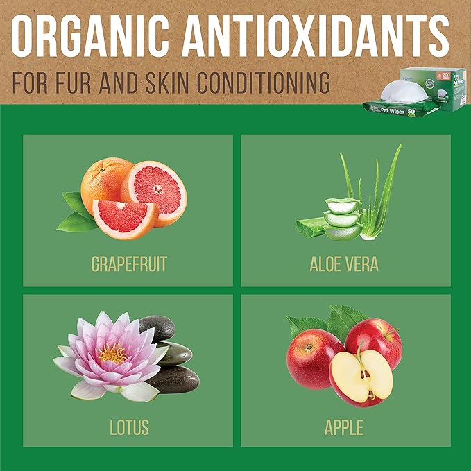 Inspire Naturals Pet Wipes for Dogs and Cats 100% Natural Plant Based with Organic Antioxidants, Dog Wipe Cleaning Deodorizing | Cat Wipes | Puppy Wipes | Dog Wipes for Paws and Butt (50ct - 1 Pack)