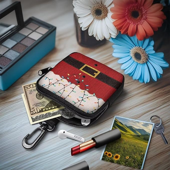 KEIAHUAN Christmas Lights Dog Treat Pouches for Pet Training Hands-Free Dog Treat Bag with Zipper Closure Dog Trainer Essentials Supplies, Small Coin Purse