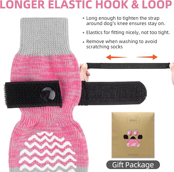 PUPTECK Anti Slip Dog Socks 2 Pairs with Double Grippers for Hardwood Floors, Shoes for Hot/Cold Pavement, Boots & Paws Protectors to Prevent Licking, Traction Booties for Senior Small Large Dogs