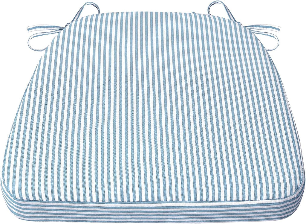 AAAAAcessories D-Shaped Chair Cushions, 2" Thick Dining Chair Pads with Ties and Removable, Machine-Washable Cover, 17" x 16", Pinstripe Blue