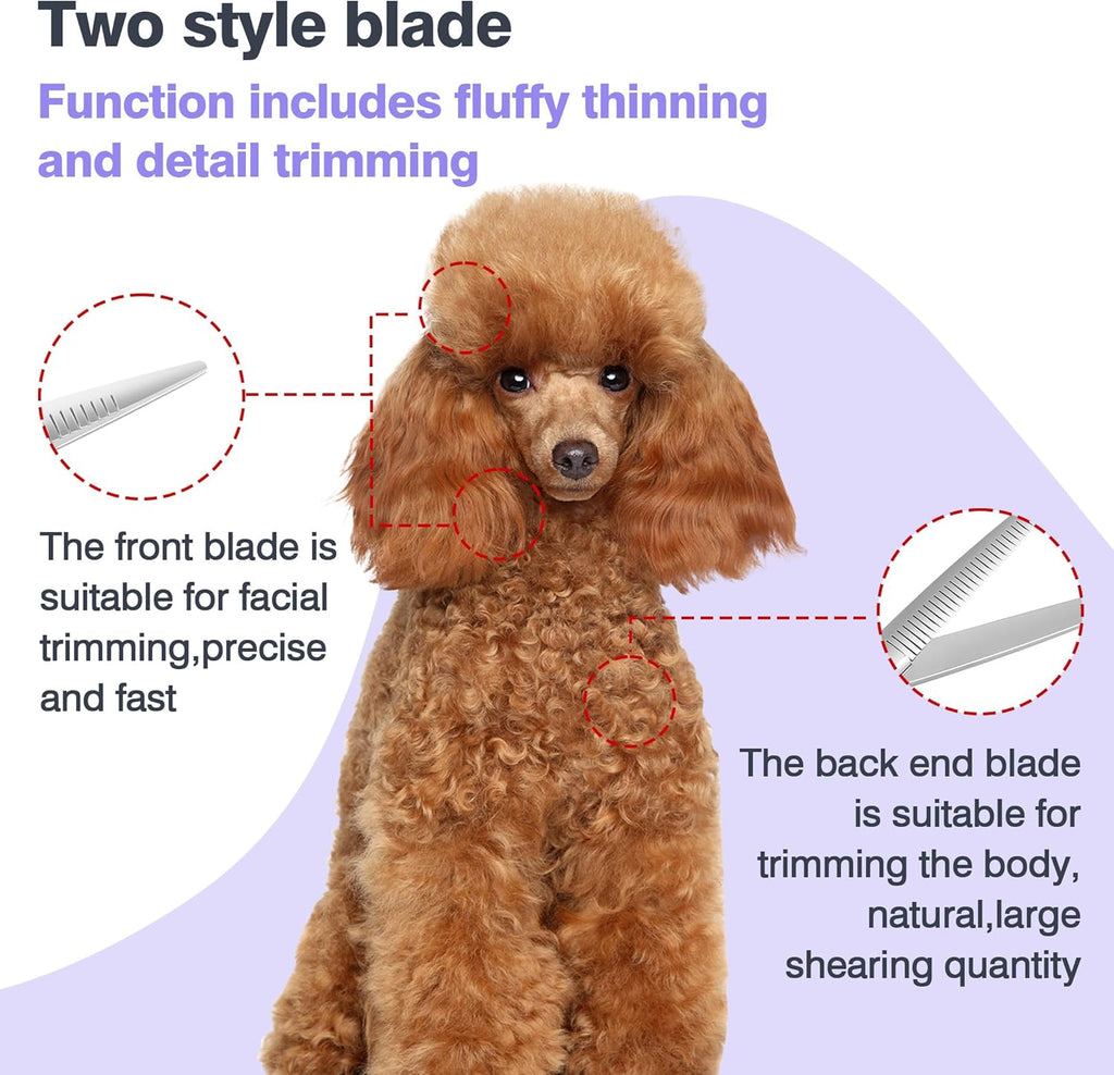 Professional Curved Thinning Scissors for Dog Grooming, 30-Degree Curvature, Japanese 440C for Trimming Dogs Cats and Other Pets face and paws (Pointy-tongued Blender)