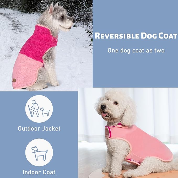 cyeollo Warm Dog Coat Sherpa Winter Coat, Reversible Fleece Jackets Sweater Vest for Small Dogs Female, Soft Cold Weather Dog Clothes, Rose Red M