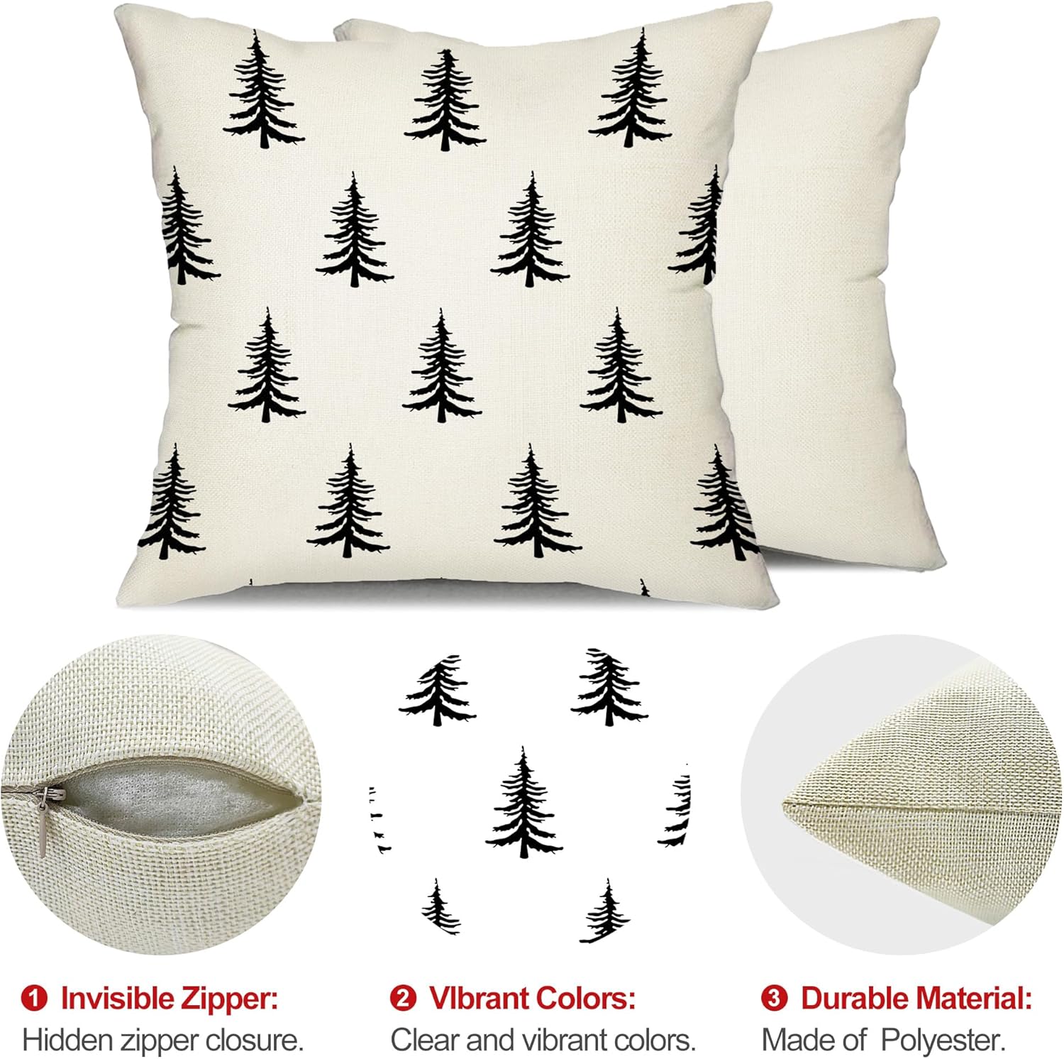 DFXSZ Christmas Pillow Covers 18x18 inch Set of 2 Christmas Tree Decorative White Throw Pillow Covers Winter Famliy Decoration for Home Couch TH-30A18