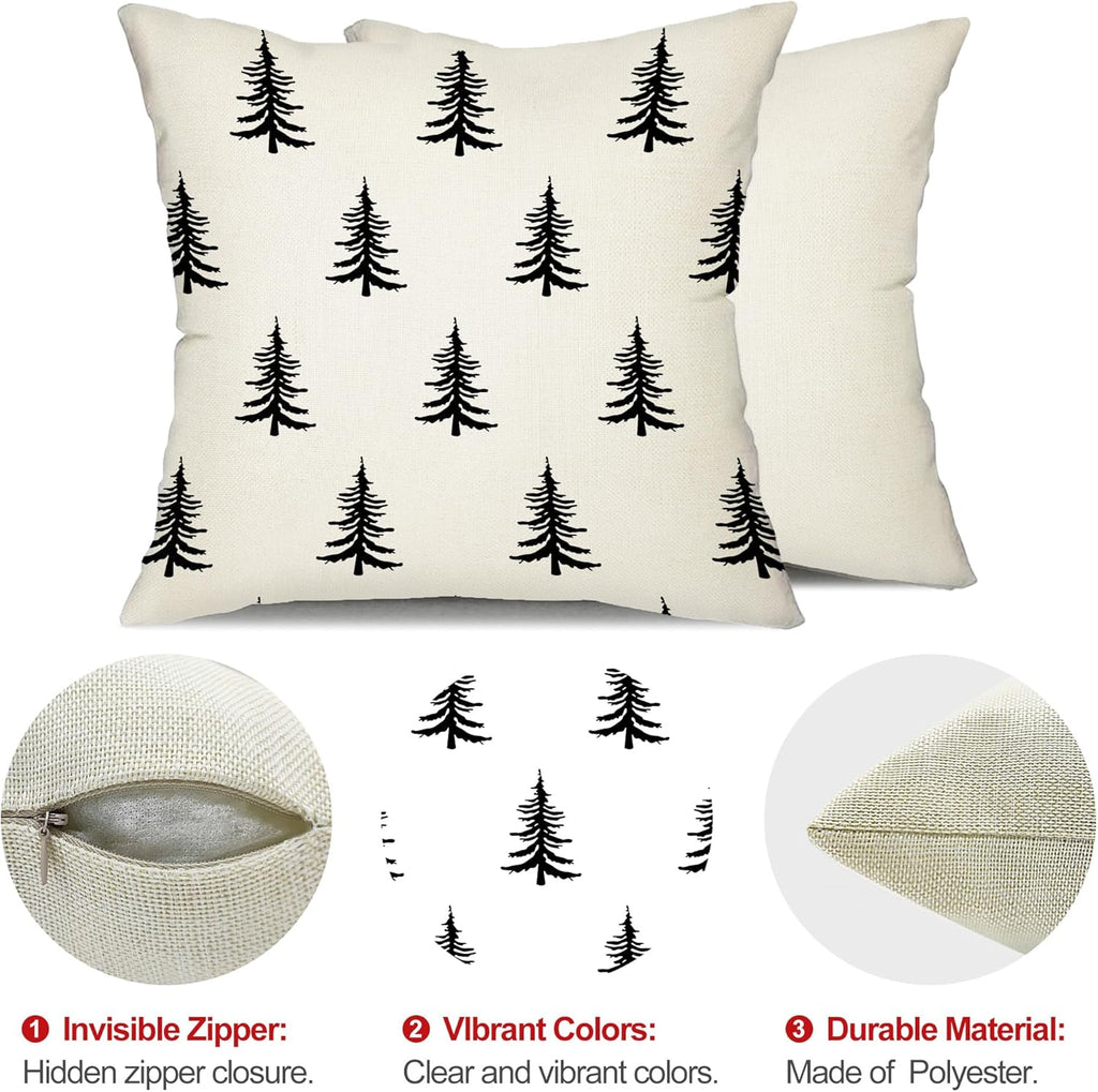 DFXSZ Christmas Pillow Covers 16x16 inch Set of 2 Christmas Tree Decorative White Throw Pillow Covers Winter Famliy Decoration for Home Couch TH-30A16