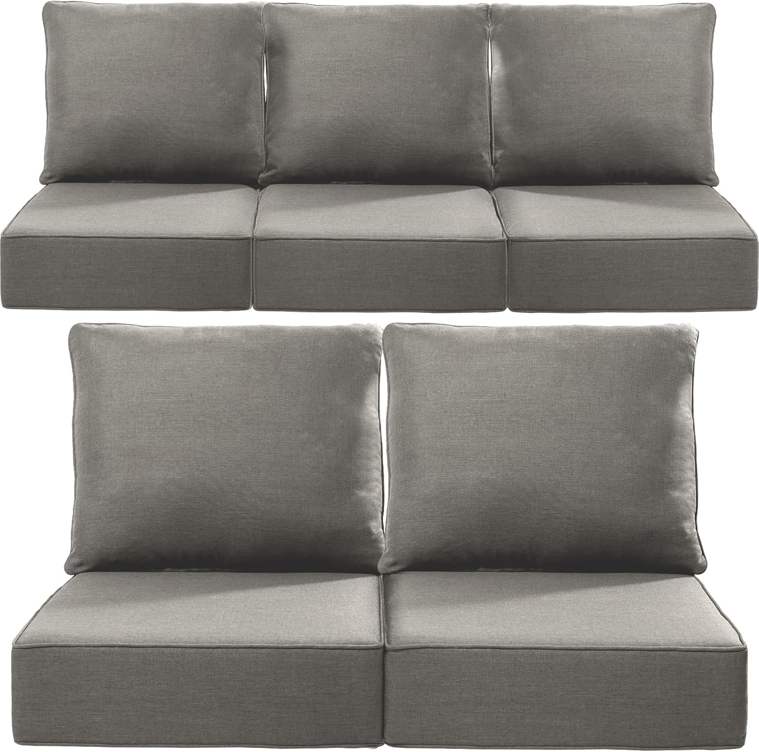 Luxury 22x24/22x25 6-Inch Outdoor Cushions for 5 Peice Patio Furniture Set - Set of 5 Water-Resistant Pillow for Dining Rocking Swivel Chairs Loveseat Couch Sectional Sofa - Grey