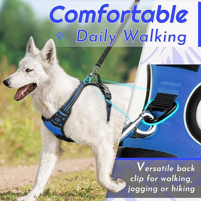 Eagloo Dog Harness Small Sized Dog, No Pull Service Vest with Reflective Strips and Control Handle, Adjustable and Comfortable for Walking, No Choke Pet Harness with 2 Metal Rings, Blue, S