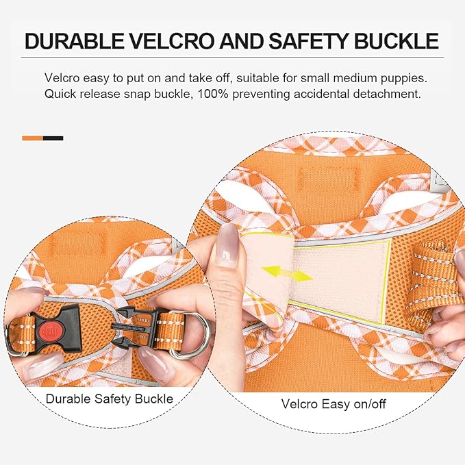 Mercano Soft Mesh Dog Harness and Leash Set, No-Chock Step-in Reflective Breathable Lightweight Easy Walk Vest Harnesses with Safety Buckle for Small Dogs, Cats (Orange, XL)