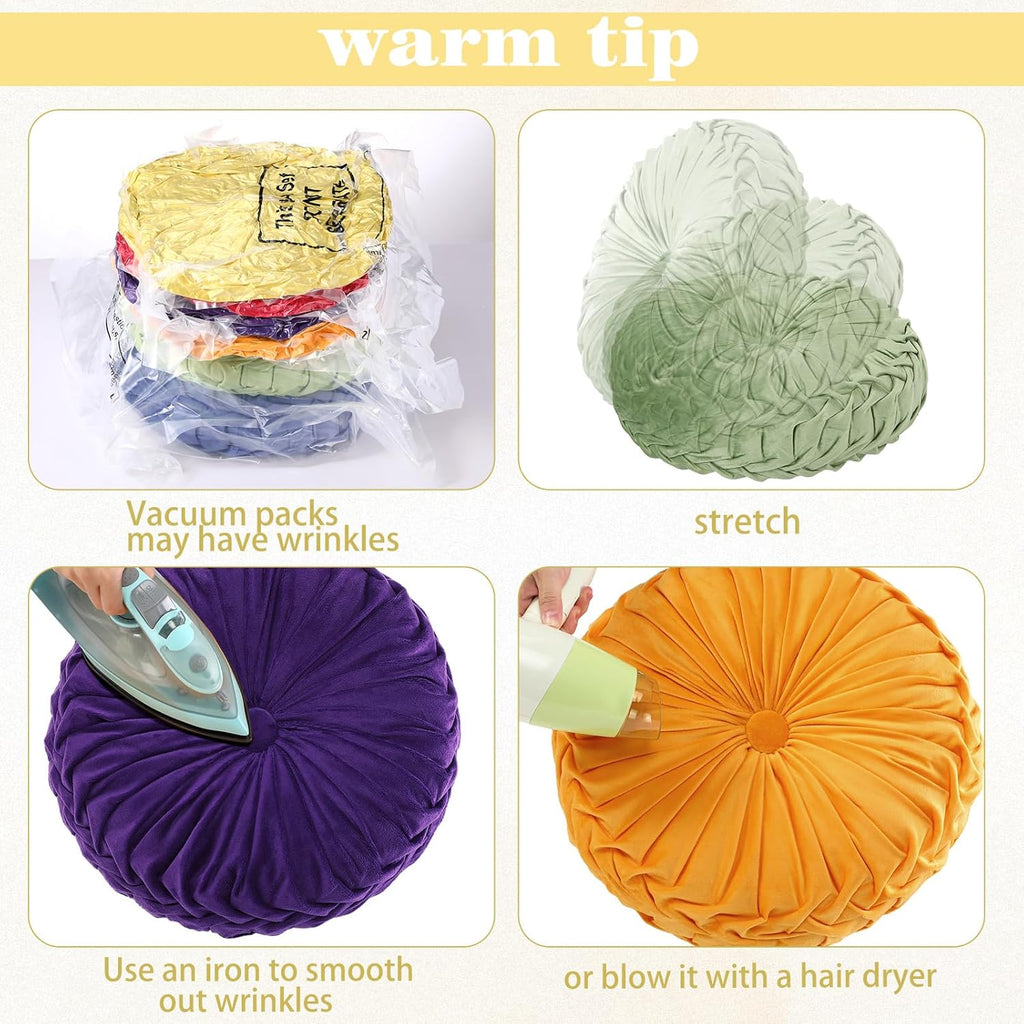 Yerliker 6 Pcs Floor Pillow Cushions 15inch Round Velvet Throw Pillows Colorful Flexible Cushions Alternative Pillows for Couch Chair Living Room Bedroom Home Office Decor(Bright Color)