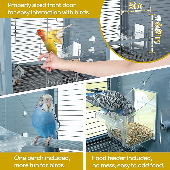 OIIBO Acrylic Bird Cage, 25 Inch Deluxe Rolling Bird Cage with Acrylic Panel Medium Bird Cage Kit with Bird Feeders, Water Bottle, Perch for Parrot Conures Lovebirds Finches Canaries Parakeets