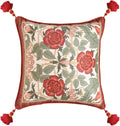 Vintage Square Throw Pillow Covers,Red Cozy Velvet with Leaves and Floral Pattern Pillowcases,Decoration Pillows Cushion Covers for Living Room Couch Sofa Bed Car Chair,18"x18"