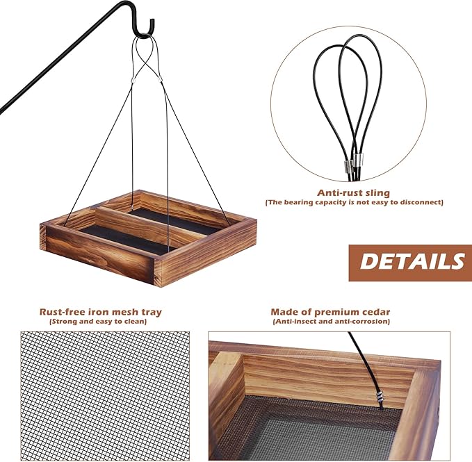 MIXXIDEA Bird Feeder Hanging Tray, Seed Tray Wooden Platform Hummingbird Feeder Hanging Tray Mesh Seed Platform for Garden Yard Outside Decoration Attracting for Wild Birds(Brown-1pk)