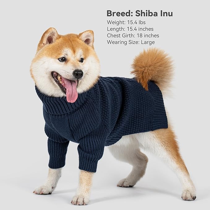 cyeollo Dog Sweaters for Medium Dogs Boy, Stretchy Warm Turtleneck Doggy Clothes for Fall Winter, Thermal Knit Pet Apparel with Sleeves, Navy XL