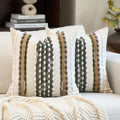 Aeckself Boho Pillow Covers 18x18 Inch Set of 2, Farmhouse Decorative Striped Square Chenille Tufted Accent Neutral Throw Pillow Covers for Living Room Couch Bed, Green