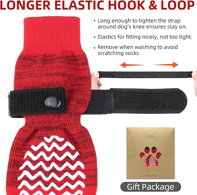 PUPTECK Anti Slip Dog Socks 2 Pairs with Double Grippers for Hardwood Floors, Shoes for Hot/Cold Pavement, Boots & Paws Protectors to Prevent Licking, Traction Booties for Senior Small Large Dogs